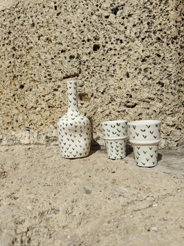 Vase Céram - Verde & 2 verres